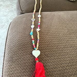 Colorful Beaded Necklace with Heart Pendant